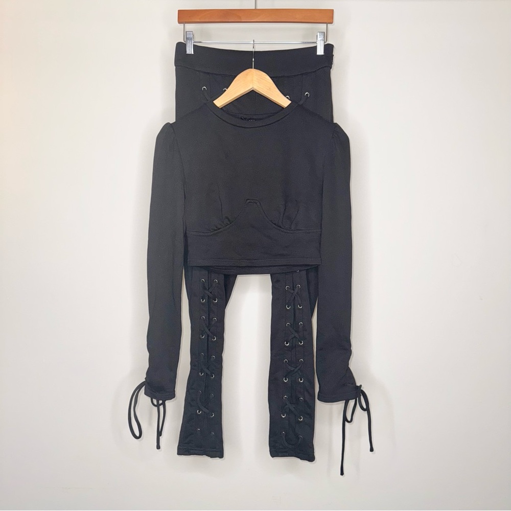 2 PC SET NO VACANCY PANTS & LONGSLEEVE TOP MEDIUM BLACK SILVER